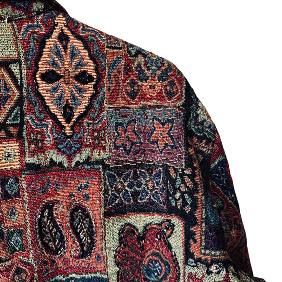 Vtg Chico's Tapestry Jacket Shacket Button Front Boho Beaded Embroidery Artsty - Picture 8 of 16